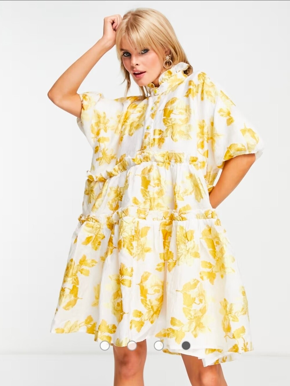 Dream Sister Jane Oversized Jacquard Smock Dress golden yellow floral Size Small